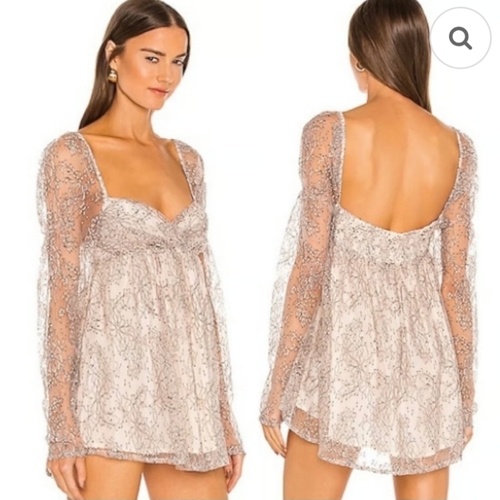 Free People Heavenly champagne toast black lace overlay dress size Small NWT - Picture 1 of 16